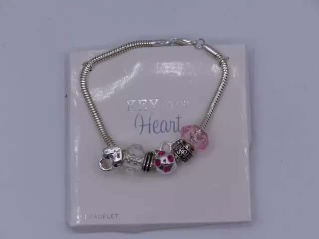 Lock And Key To My Heart Bracelet Silver And Pink Details Charm Bracelet
