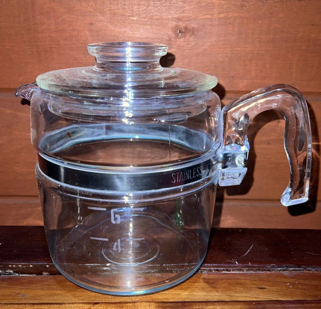 VINTAGE PYREX GLASS Coffee Pot 6 Cup BLUE FLAMEWARE Percolator 7756 B