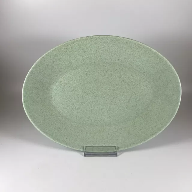 Vintage Oval Serving Platter Teal Aqua Green Speckled MCM Stoneware