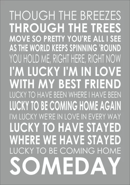 LUCKY - JASON MRAZ - Word Typography Words Song Lyric Lyrics Music Wall