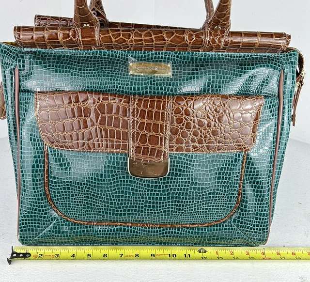 Samantha Brown Dowel Travel Bag Croc Embossed Green Brown Weekender Carry On 7