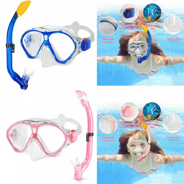 Kinder Schnorchel-Set Anti BeschlagTauchermaske Taucherbrille Age 5-13 pink/blau