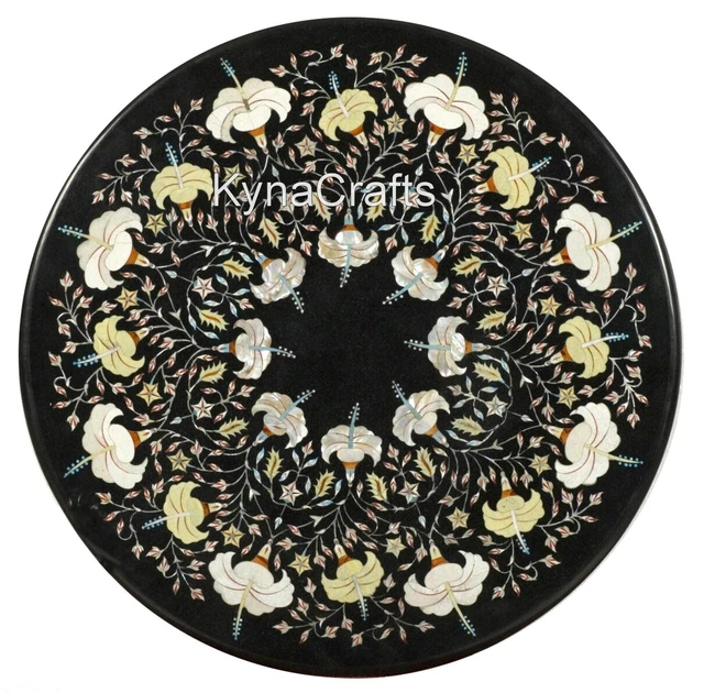 24 Inches Entryway Table Inlaid with Unique Pattern Round Stone Coffee Table Top