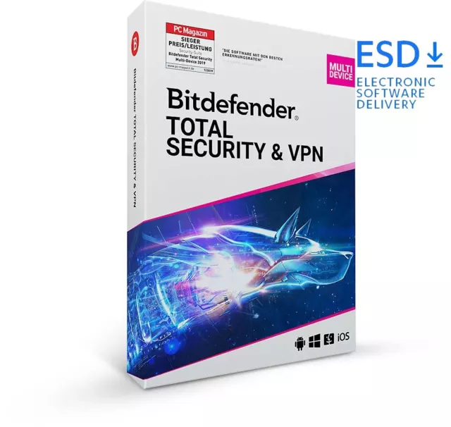 Bitdefender Total Security & VPN|10 Geräte|1 Jahr stets aktuell|eMail|ESD