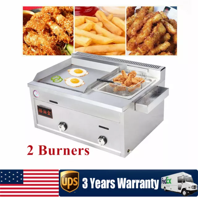 Commercial Flat Top Gas Propane Griddle Grill BBQ Hot Plate Grill and Deep Fryer