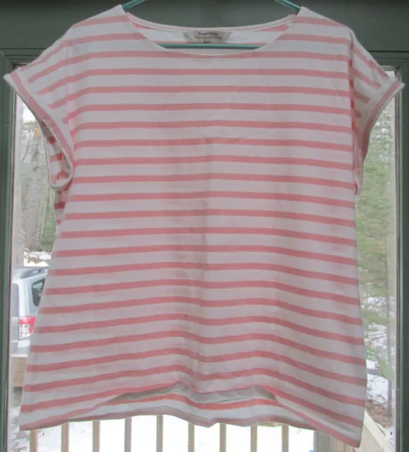 People Tree Womens Pink & White Striped Organic Cotton Cuffed Sleeve Top Size  8