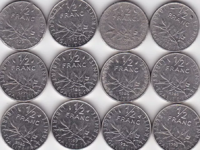 Lot De 12 Pieces 50 Cts Francs - Annees Toutes Differentes -