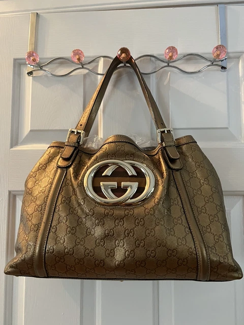 Gucci Embossed Signature Metallic Gold Leather Shoulder Bag Gucci Embossed Signature Metallic Gold Leather Shoulder Bag