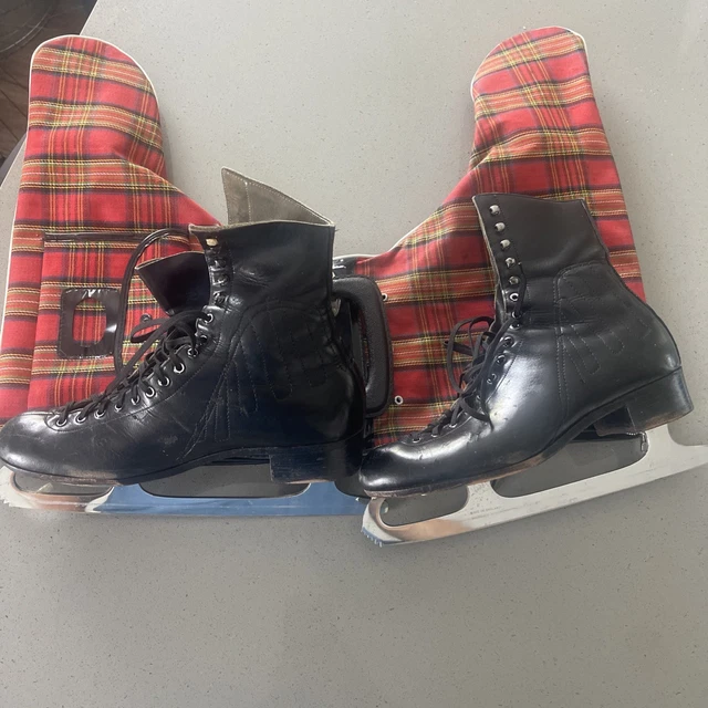 VINTAGE RIEDELL RED Wing Black Leather Ice Skates Sz 10.5 S  display picture 1
