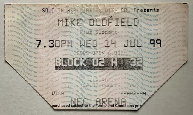 Mike Oldfield Original Used Concert Ticket NEC Arena Birmingham 14th Jul 1999