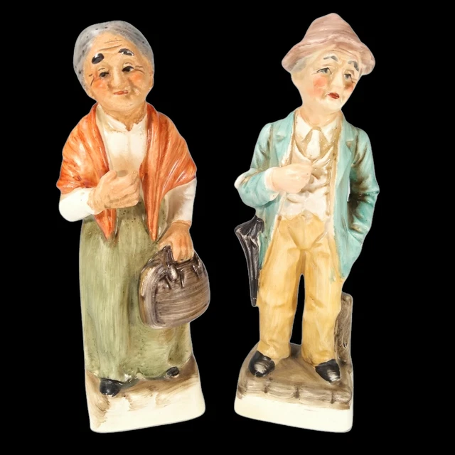 VINTAGE NORLEANS FIGURINES Old Man & woman Ceramic Japan 7" Tall Very