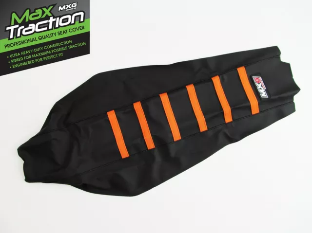 Ktm Exc Excf Exc/F 2017-19 Ribbed Gripper Seat Cover Black + Orange Stripes Ribs