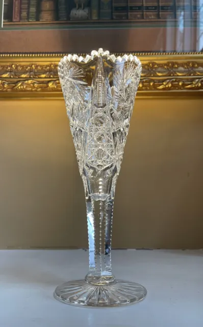 ANTIQUE American Brilliant Period Trumpet Vase CUT GLASS CRYSTAL 2
