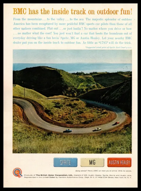 1961 British Motor Corporation MG Sprite Austin Healey Highway Vintage Print Ad