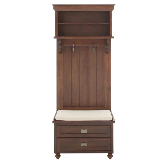 Home Decorators Hall Tree 76"H x 32"W 2-Drawers Wood Storage Bench Walnut Brown