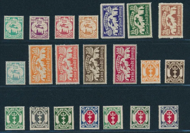 Briefmarken-Danzig 1920, Lot aus 21 */** Werten in guter Erhaltung