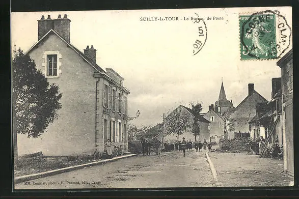 CPA Suilly-la-Tour, Le Bureau de Poste 1915