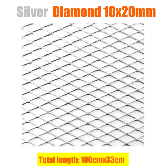 100x33cm Silver Diamond Aluminium Car Bumper Grille Mesh Net Vent Hole 10x20mm @