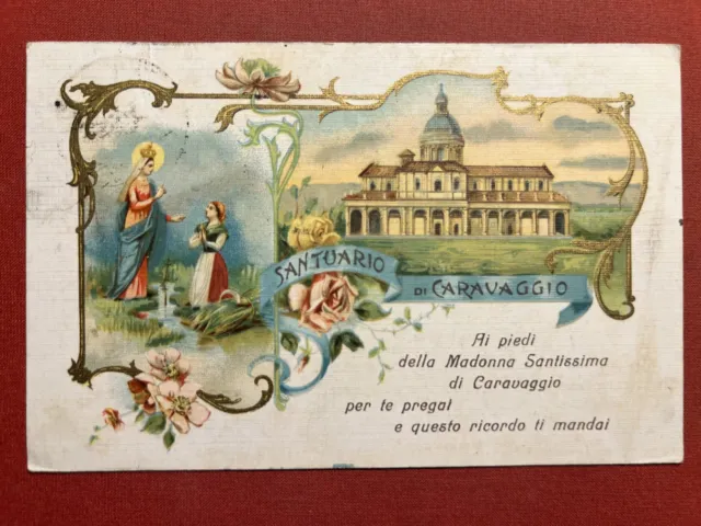 Cartolina - Santuario di Caravaggio - Ai piedi della Madonna Santissima - 1923
