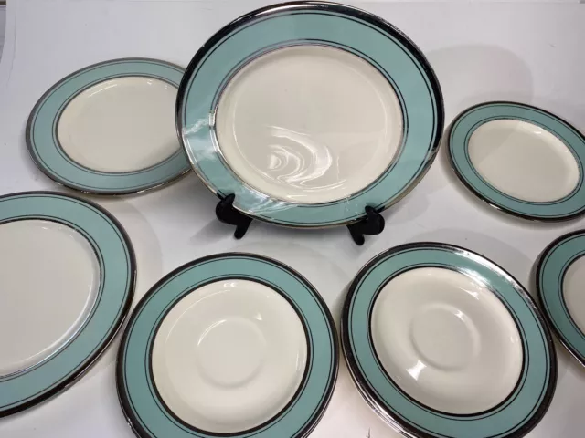 Taylor Smith Taylor TS&T Platinum Blue Plates Saucers Preowned