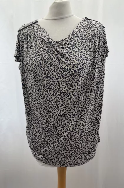 French Connection Blouse White Floral Size S Short Sleeve Viscose Womens