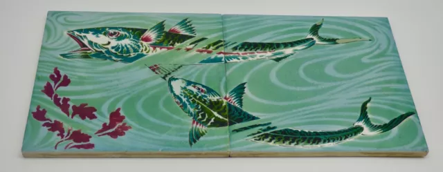 ° Rare Set fish in the set two ART NOUVEAU Tile - St Amand Nord & Hamage Carreau