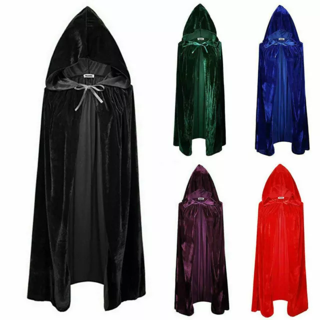 Hooded Velvet Cloak Robe Medieval Witchcraft Cape Costume Halloween Fancy Dress 3