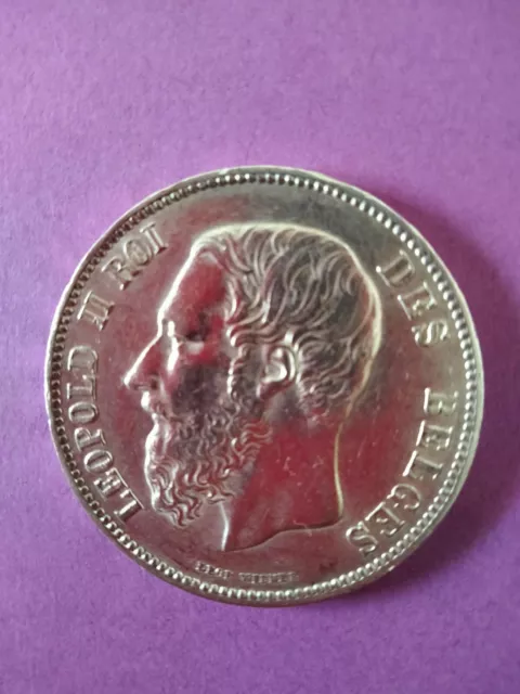 Pièce de monnaie de 5francs de LEOPOLD II roi des BELGES de 1870