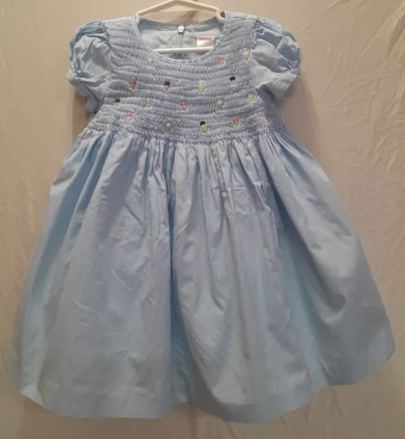 Gymboree 2T Girl Blue Smocked Ice Cream Dress Short Sleeve EUC