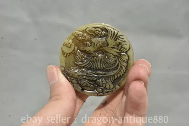 2" ancient China Chinese jade jadite dragon phoenix Amulet pendant