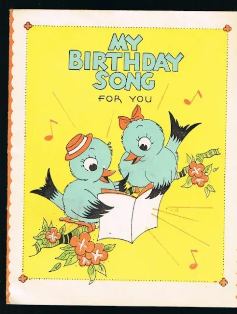 Children's Birthday Birds Song Vintage Greetings Card #8621