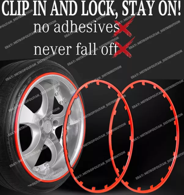 4 wheel alloy rim protectors guard 18" inch RED Clip in Lock STAY ON NO-ADHESIVE
