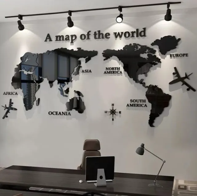 3D World Map Wall Sticker Acrylic Wallpaper Decor Home Bedroom Office Background