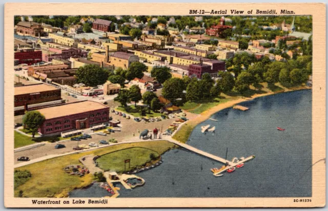 Aerial View of Bemidji Minnesota MN Waterfront on Lake Buildings Postcard
