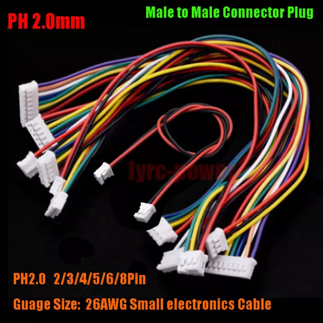 5/10/50pcs DIY PH 2.0mm Male to Male Pitch 2/3/4/5/6/8PIN Plug Cable 200MM 26AWG