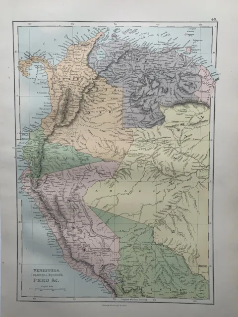 1884 South America (Northwest) Antique Map by John Bartholomew 137 Years Old