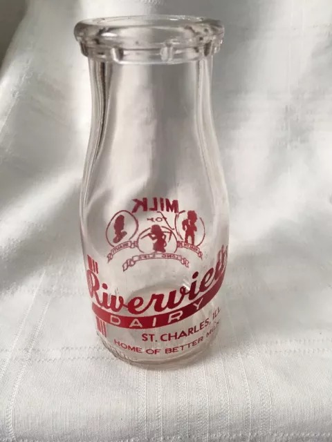 Vintage Half Pint Milk Bottle Riverview Dairy St. Charles Illinois 1956