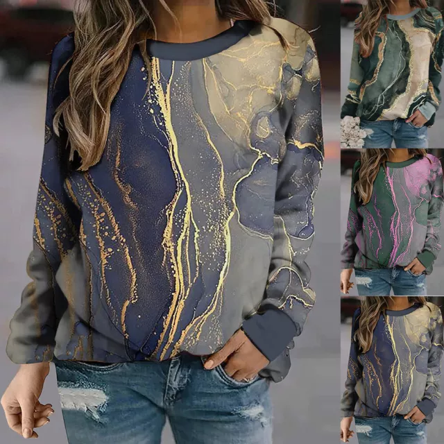 Women's Long Sleeve Floral Round Neck Pullover Tops Ladies Casual Blouse T Shirt