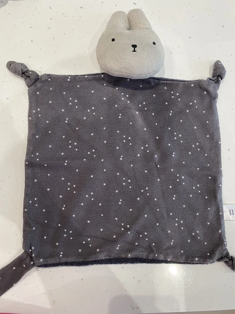 ASDA GEORGE STARS BUNNY RABBIT DARK GREY BABY COMFORTER BLANKIE Soft ...
