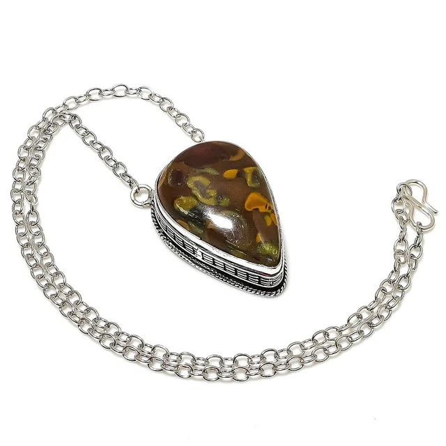Bamboo Jasper Gemstone Ethnic 925 Sterling Silver Jewelry Necklace 20"