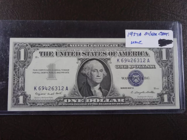 1957-A One Dollar Silver Certificate Uncirculated $1 Blue Seal - US Paper Money