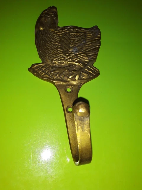 Vintage 1981 Heavy Brass Maleck Rooster Coat Hanger Hook 5" Long x 2" Wide EC
