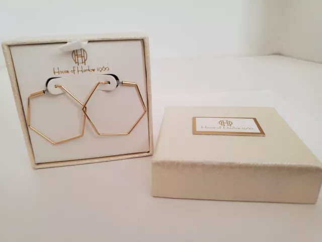 House of Harlow 1960 Gold Tone Hexagon Shaped  Hoop Earrings NIB!