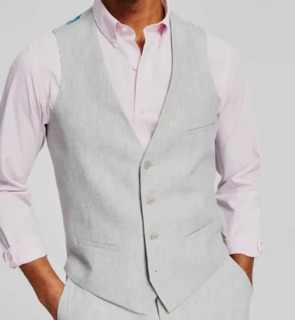 BAR III MENS Slim-Fit Textured Linen Suit Separate Vest, Gray $41.99 ...