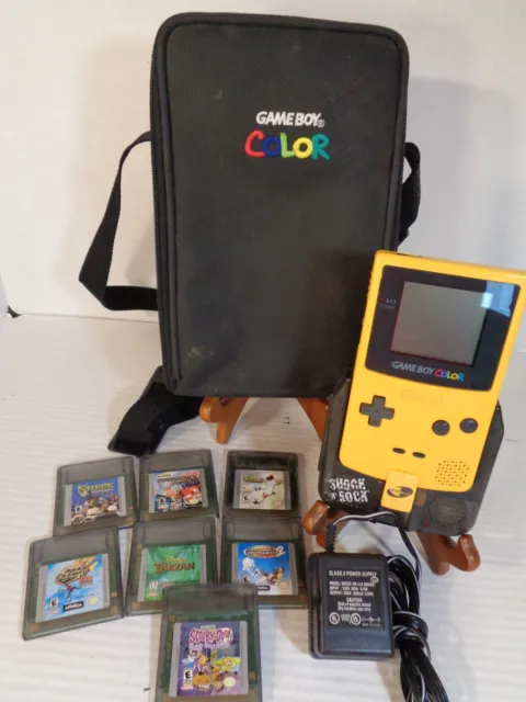 Nintendo Gameboy Color Tested Working W/ Case, 7 games & Shock Rock EUC!!!