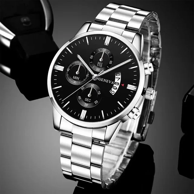 Montre Geneva Homme à Quartz, Bracelet Acier Souple, Pile Neuve, Occasion Très Bon état