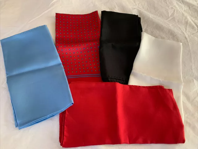 Lot of 5 Silk Scarf Pocket Squares Handrolled Italy China