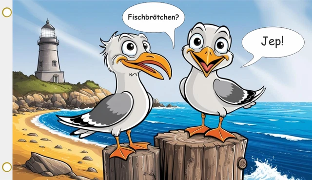 Fahne Flagge Möwen Fischbrötchen 60 x 90 cm Bootsflagge Premiumqualität Fahne Flagge Möwen Fischbrötchen 60 x 90 cm Bootsflagge Premiumqualität