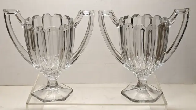 Art Deco Pair Davidson Glass Chippendale Trophy Vases