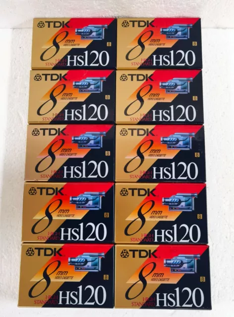 10 cintas para videocámara de casete de video de 8 mm TDK HS120 alto estándar - hechas en Japón